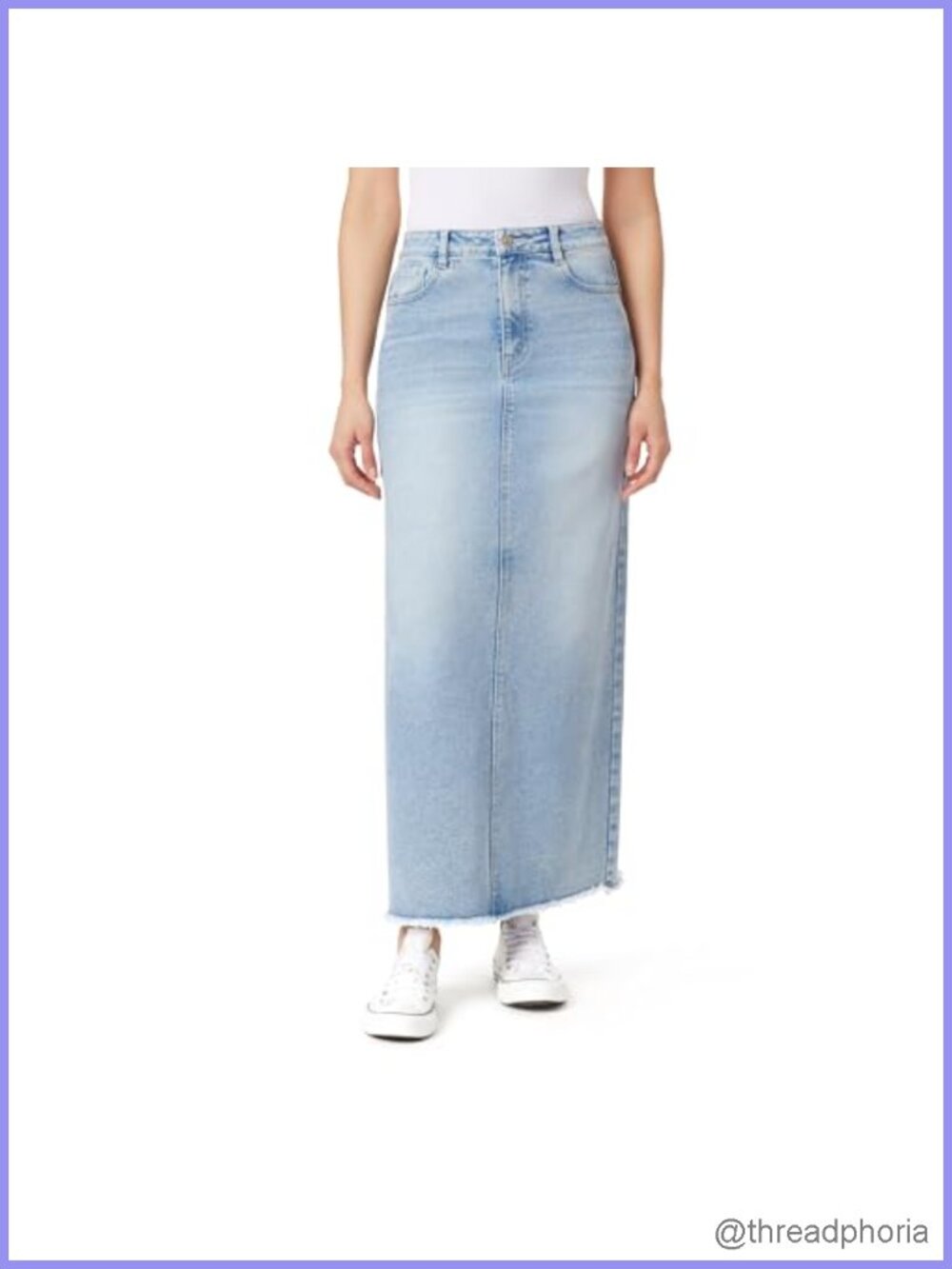 Legendary Maxi Denim Skirt with Insta Stretch and Frayed Edge, 5-Pocket Design